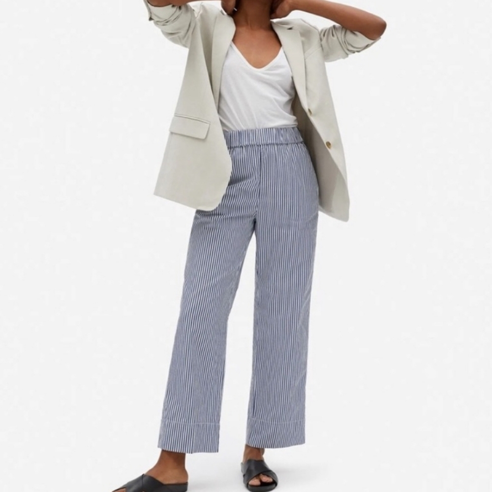 Everlane The Easy Pant Navy and White Striped High Waisted Cotton Pant Size 10